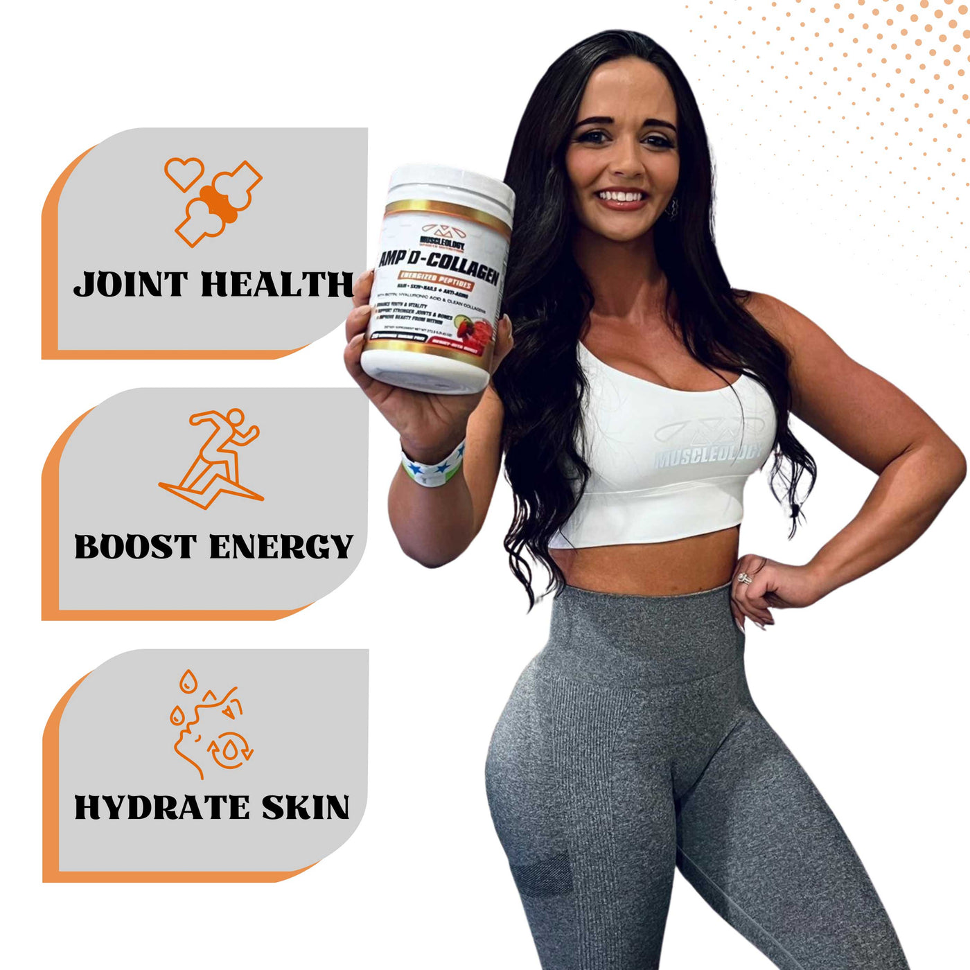 Shannon using Amp’d Collagen from Muscleology for joint support